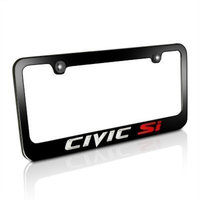 Hspeed Honda Civic Si Black Metal License Plate Frame Vinyl Print Decals with matching color screw caps