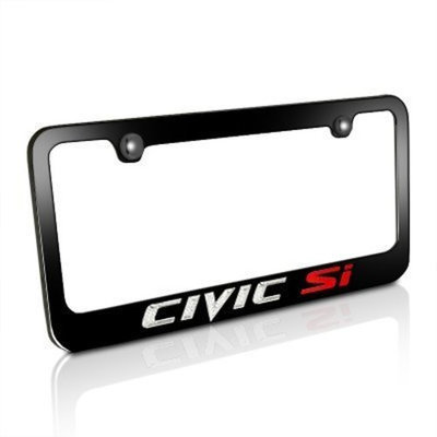 Hspeed Honda Civic Si Black Metal License Plate Frame Vinyl Print Decals with matching color screw caps