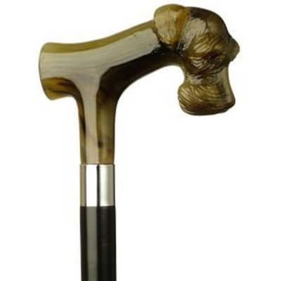 Harvy Schnauzer Dog Head Derby Black Maple Cane, Horn Handle -Affordable Gift! Item #DHAR-9140131