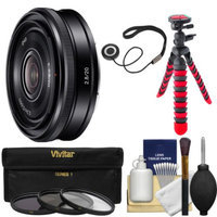 Sony Alpha E-Mount 20mm f/2.8 Wide-Angle Pancake Lens with 3 Filters + Flex Tripod + Kit for A7, A7R, A7S, A3000, A5000, A5100, A6000 Cameras