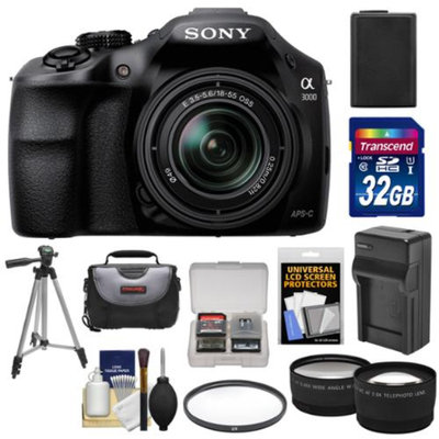 Sony Alpha A3000 Digital Camera & 18-55mm Lens with 32GB Card + Battery + Charger + Case + Filter + Tripod + Tele/Wide Lenses Kit