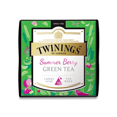 TWININGS™ OF LONDON DISCOVERY COLLECTION Summer Berry GREEN TEA LARGE LEAF PYRAMID TEA BAGS