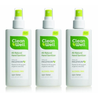 Cleanwell Natural Hand Sanitzer, 6-Ounce Spray Bottles (Pack of 3)