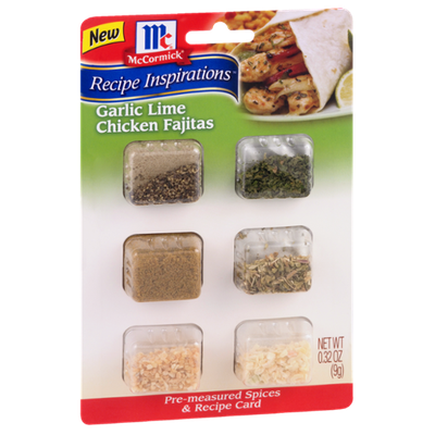 McCormick® Garlic Lime Chicken Fajitas Spices & Recipe Card
