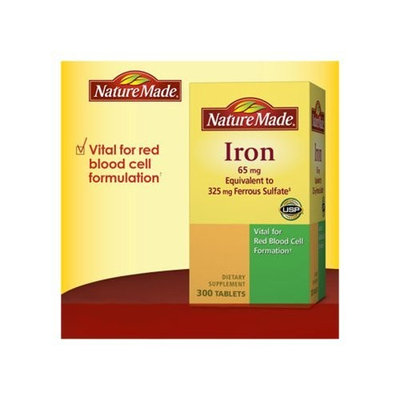 Nature Made Iron 65mg, Equivalent to 325 mg Ferrous Sulfate - 300 Tablets