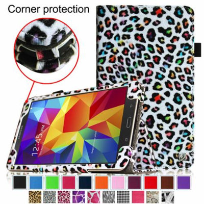 Fintie Folio Premium Vegan Leather Case Cover for Samsung Galaxy Tab 4 8.0 inch Tablet, Leopard Rainbow