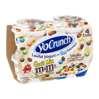 YoCrunch Lowfat Yogurt With Fun Toppings Vanilla Trail Mix M & M's Peanuts & Raisins - 4 CT