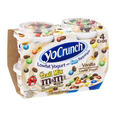 YoCrunch Lowfat Yogurt With Fun Toppings Vanilla Trail Mix M & M's Peanuts & Raisins - 4 CT