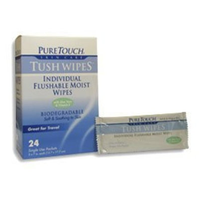 Pure Touch Skin Care Pure Touch Tush Wipes for Adults 24 Individual Flushable Moist Wipes / 6 boxes 144 Single-Use-Packets