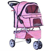 Bestpet 3 Wheels Pink Grid Pet Dog Cat Stroller