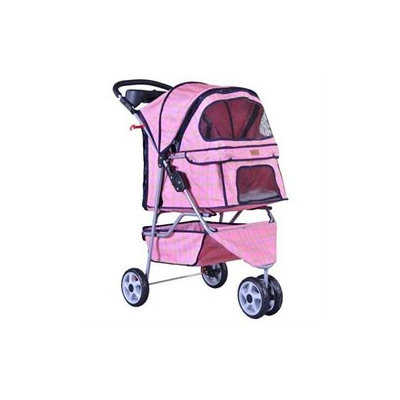 Bestpet 3 Wheels Pink Grid Pet Dog Cat Stroller