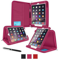 iPad Air 2 Case - roocase Executive Portfolio iPad Air 2 2014 Genuine Leather Case Cover with Stylus for Apple iPad Air 2 (2014) 6th Generation Latest Model, Magenta