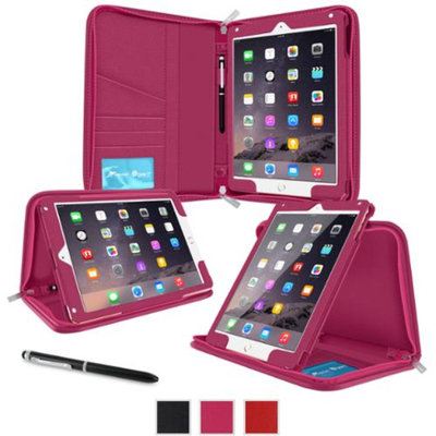 iPad Air 2 Case - roocase Executive Portfolio iPad Air 2 2014 Genuine Leather Case Cover with Stylus for Apple iPad Air 2 (2014) 6th Generation Latest Model, Magenta