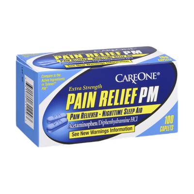 CareOne Extra Strength Pain Relief PM Pain Reliever-Nighttime Sleep Aid - 100 CT