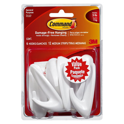 3M Command Damage-Free Hanging Hooks 6-pk.
