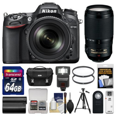 Nikon D7100 Digital SLR Camera & 18-140mm VR DX Lens (Black) with 70-300mm VR Lens + 64GB Card + Case + Flash + Battery + Tripod + Filters Kit