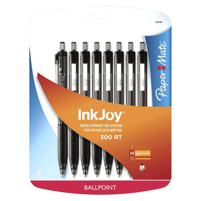 Rubbermaid Paper Mate Inkjoy 300RT Retractable Ballpoint Pen, 1mm, 8ct - Black