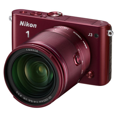 Nikon J3 Interchangable Lens Digital Camera, 14.2MP, Red with 10