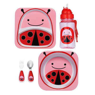 Skip Hop Zoo Plate, Bowl, Straw Bottle and Utensil Set Bundle - Ladybug by