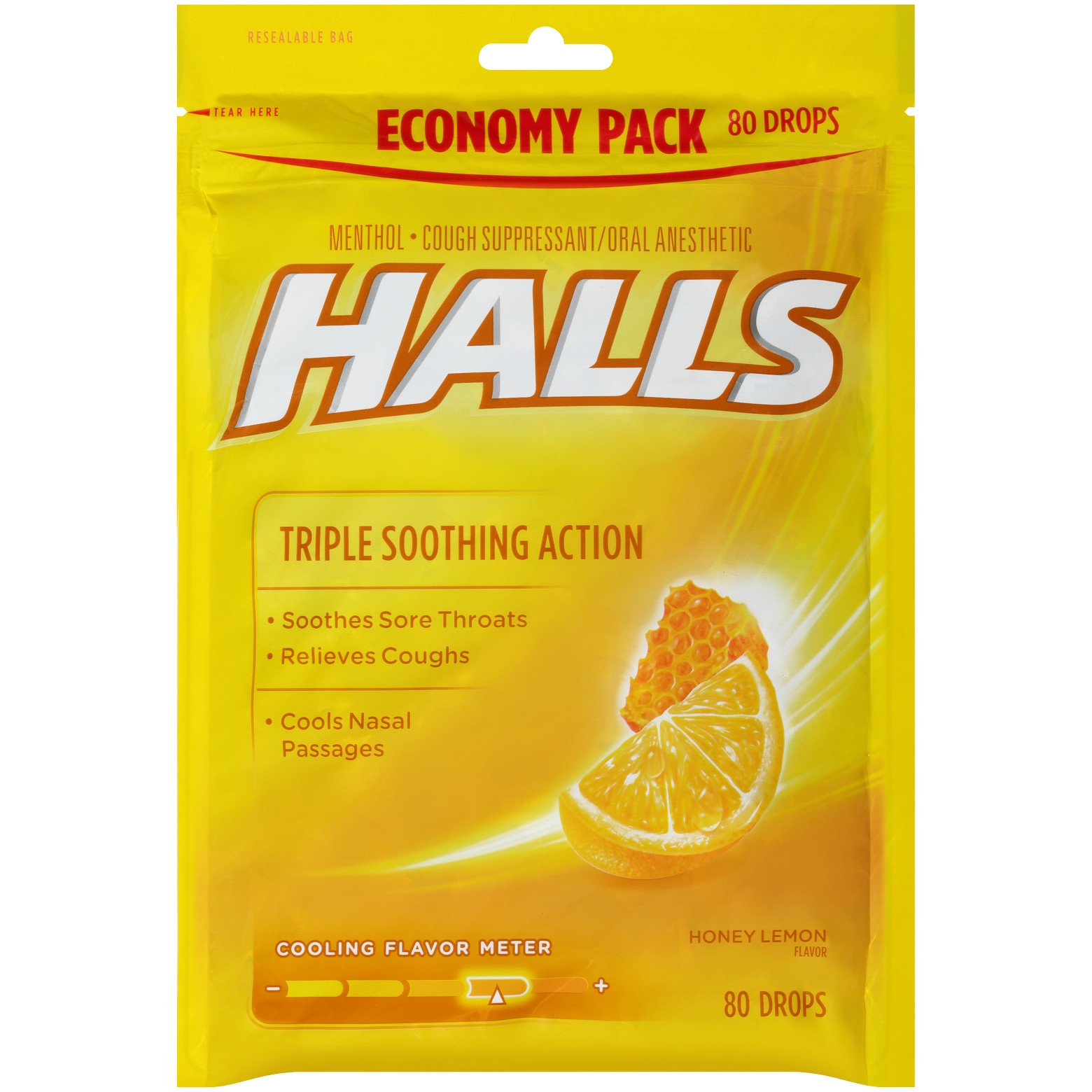 HALLS Honey-Lemon Drops Triple Action