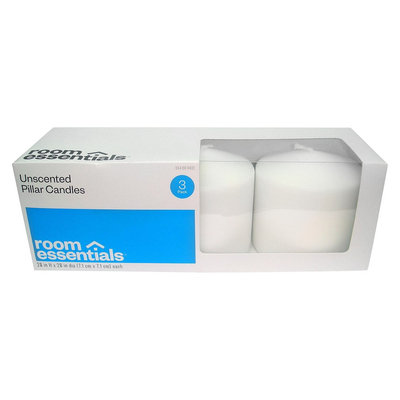 Room Essentials White Unscented Pillar Candles 3ct