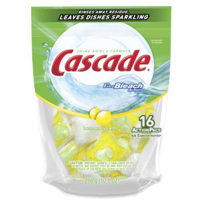 Cascade ActionPacs with Extra Bleach Action Lemon Scent Dishwasher Detergent, 16 ct