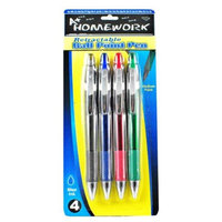 A+Homework Retractable Ball Point Pens - 4 Pack - Blue Ink - Case of 48