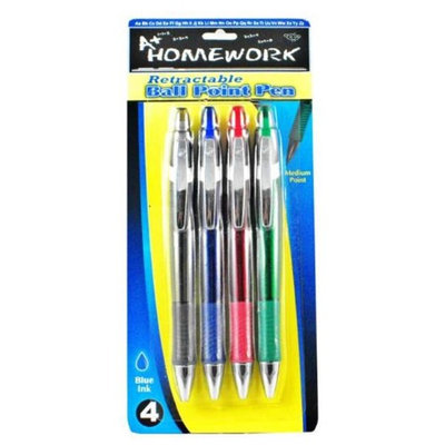 A+Homework Retractable Ball Point Pens - 4 Pack - Blue Ink - Case of 48