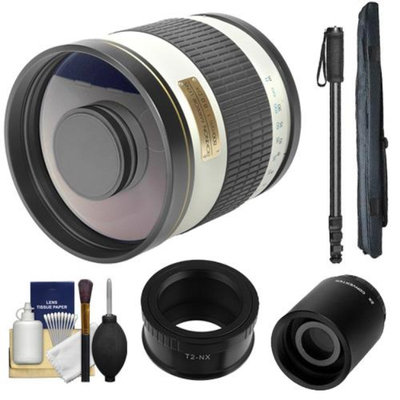 Samyang 500mm f/6.3 Mirror Lens (White) (T Mount) with 2x Teleconverter (=1000mm) + Monopod + Accessory Kit for Samsung NX20, NX200, NX210 & NX1000 Digital Cameras