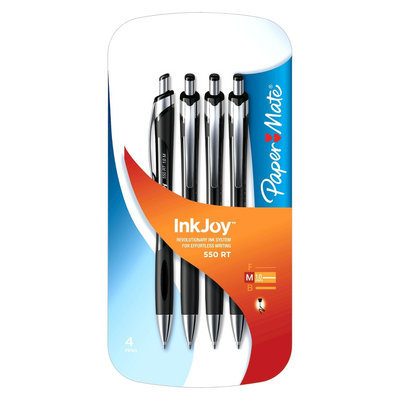 Rubbermaid Paper Mate InkJoy 550RT Ballpoint Pens 4ct Black