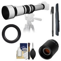 Samyang 650-1300mm f/8-16 Telephoto Lens (White) with 2x Teleconverter (=650-2600mm) + Monopod Kit for Sony Alpha DSLR SLT-A35, A37, A55, A57, A65, A77 Digital SLR Cameras