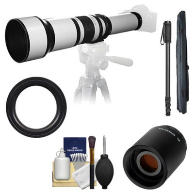Samyang 650-1300mm f/8-16 Telephoto Lens (White) with 2x Teleconverter (=650-2600mm) + Monopod Kit for Sony Alpha DSLR SLT-A35, A37, A55, A57, A65, A77 Digital SLR Cameras