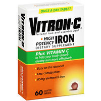 Vitron-C High Potency Iron Plus Vitamin C Coated Tablets Dietary Supplement 60ct