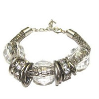 December Diamonds Clear Faceted Ball, Crystal and Antique-Silvertoned Chain Mail Jewelry Bracelet