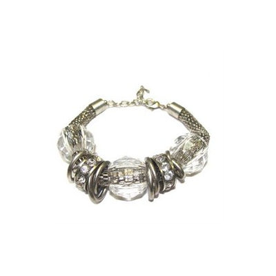 December Diamonds Clear Faceted Ball, Crystal and Antique-Silvertoned Chain Mail Jewelry Bracelet