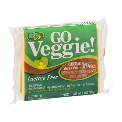 GO Veggie! Lactose Free Cheese Alternative Cheddar Flavor Slices With Jalapenos - 12 CT