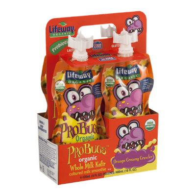 Lifeway ProBugs Organic Whole Milk Kefir Pouches Orange Creamy Crawler - 4 CT