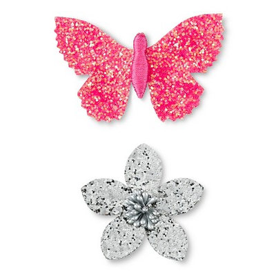 Fantasia Accessories Girls' 2-Pack Butterfly/Flower Hair Clips - Pink/Silver