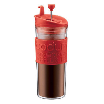 Bodum Insulated Plastic Travel French Press Coffee and Tea Mug 15-Ounce - Red