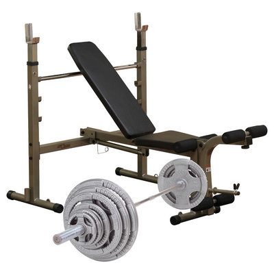 Body-solid Best Fitness Weight Bench with 300LB Olympic Grip Handle Weight Set - (BFOB10 - OST300S)