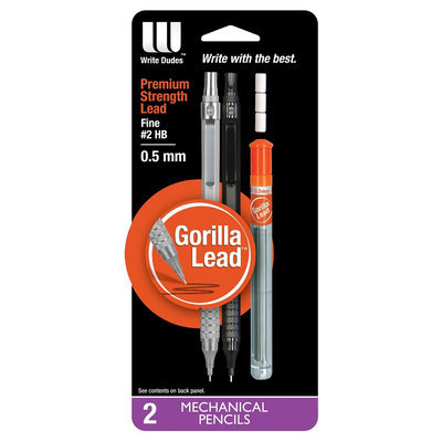 Mega Brands Pencil 2 ea No. 2 0.5mm Write Dudes, Black/Silver