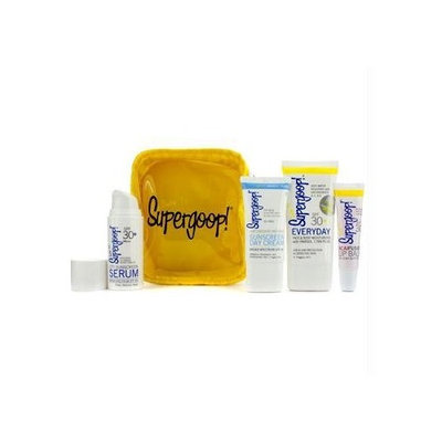 Supergoop! City & Sand Sunscreen Tote Set: UV Lotion 48ml + Sunscreen Cream 30ml + Sunscreen Serum 20ml + Lip Balm 15ml + Bag -