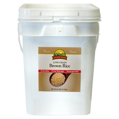 Augason Farms Emergency Food Long Grain Brown Rice, 26 lb