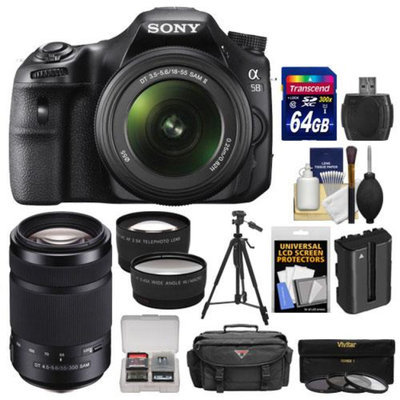 Sony Alpha SLT-A58 Digital SLR Camera Body & 18-55mm with 55-300mm Lens + 64GB Card + Case + Battery + Tripod + Filters + Tele/Wide Lens Kit