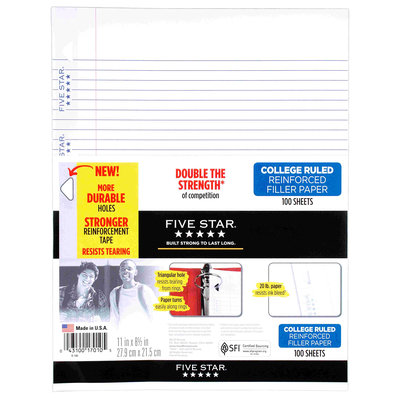 Mead Five Star College-Ruled Reinforced Filler Paper 100-ct, White