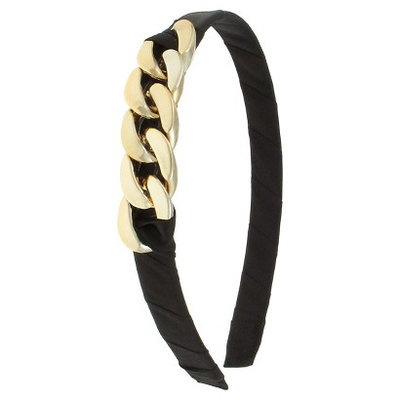 Women's Wide Satin Covered Headband with Plastic Chain Detail - Black