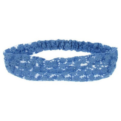 Women's Mesh Retro Head Wrap with Embroidered Daisies - Blue (5.5