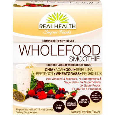 Real Health Super Foods Natural Vanilla Wholefood Smoothie Dietary Supplement Mix, 10 count, 7.4 oz