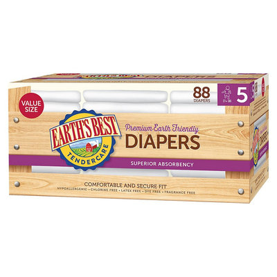 Hain Celestial Earth's Best TenderCare Chlorine Free Diaper Bulk Pack Size 5 - 88Ct (27+lbs)