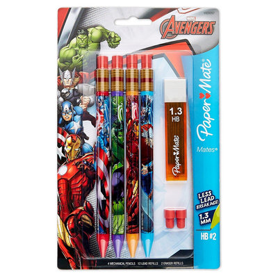 Papermate Marvel Avengers #2 Mechanical Pencils, 1.3mm, 4ct With Lead/Eraser Refills, Multi-Colored